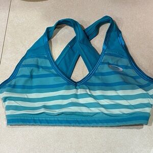 Oakley Blue and Green Striped Sports Bra
